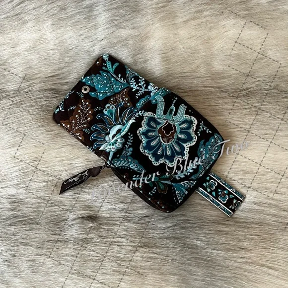 Vintage VERA BRADEY Java Blue 2006 Mini Zip Around Wallet Brown Y2K Floral Quilt - Picture 10 of 12